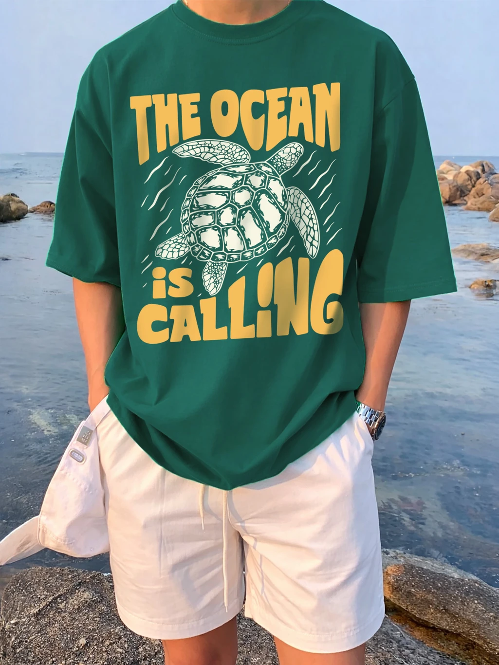 STYLENSE Oversized Men Printed Round Neck Cotton Blend Dark Green T-Shirt