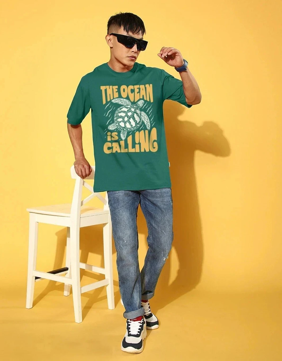 STYLENSE Oversized Men Printed Round Neck Cotton Blend Dark Green T-Shirt thumbnail 5
