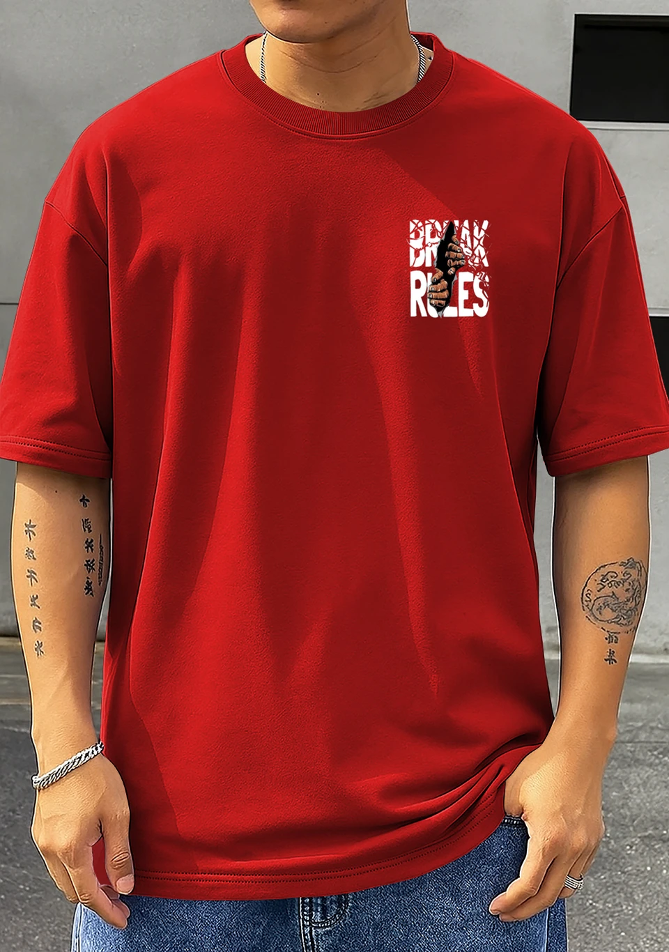 RetroTees Men Printed Round Neck Cotton Blend Red T-Shirt thumbnail 2