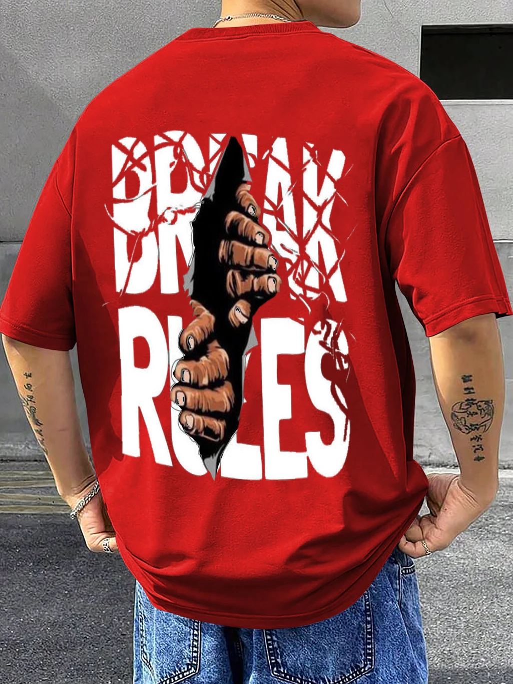 RetroTees Men Printed Round Neck Cotton Blend Red T-Shirt
