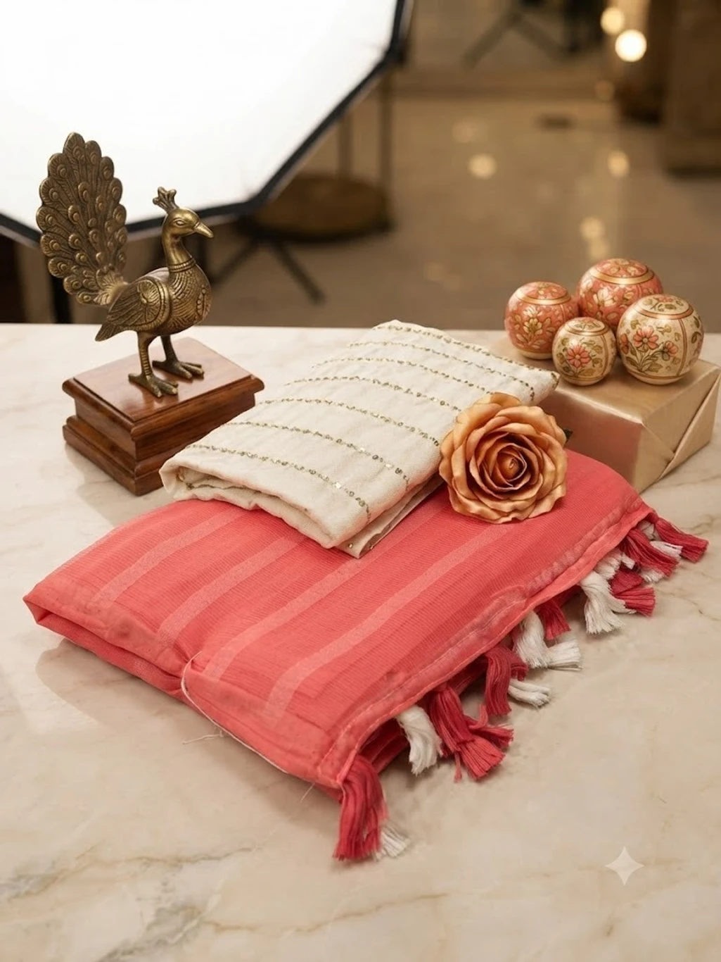 Divastri Embellished Bollywood Georgette Saree (Red) thumbnail 3